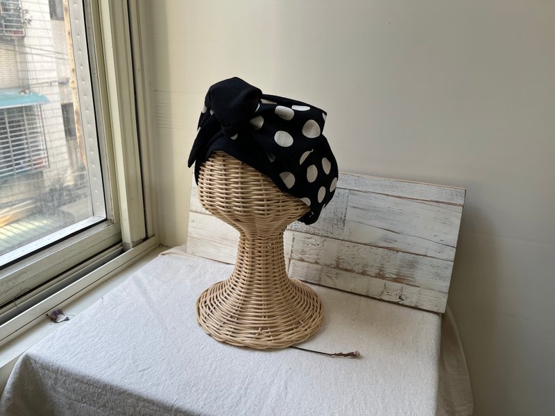 白の水玉-日式绑带发带ヘアバンド - 发带/发箍 - 棉．麻 