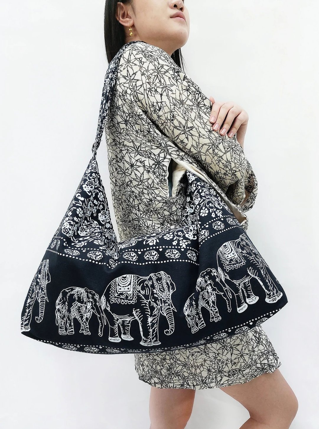 Thai Cotton Bag Women bag Shoulder bag Cross Body Bag Elephant Bag Black - 其他 - 棉 黑色