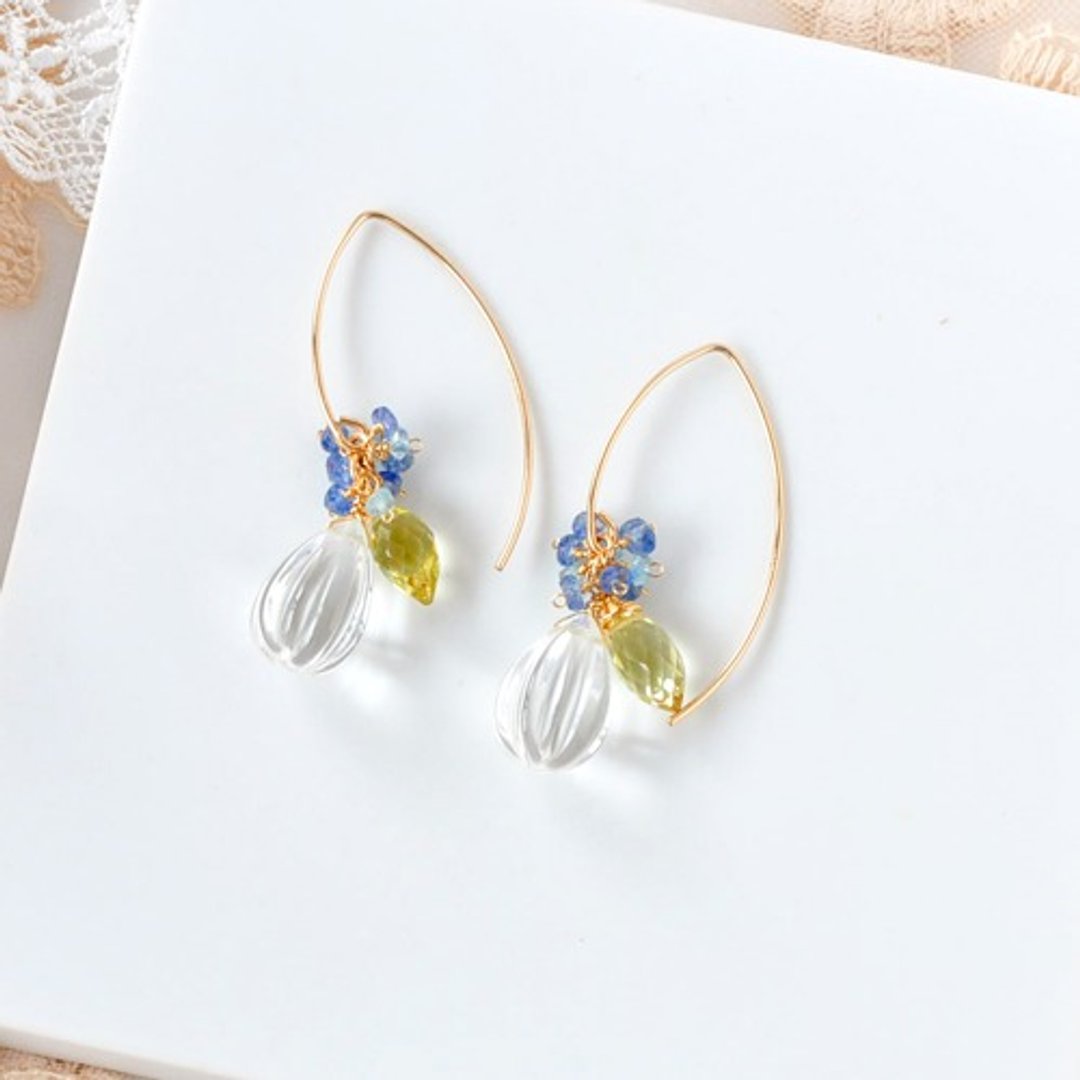 Crystal Carving Drop Aya Earrings 14kgf - 耳环/耳夹 - 宝石 