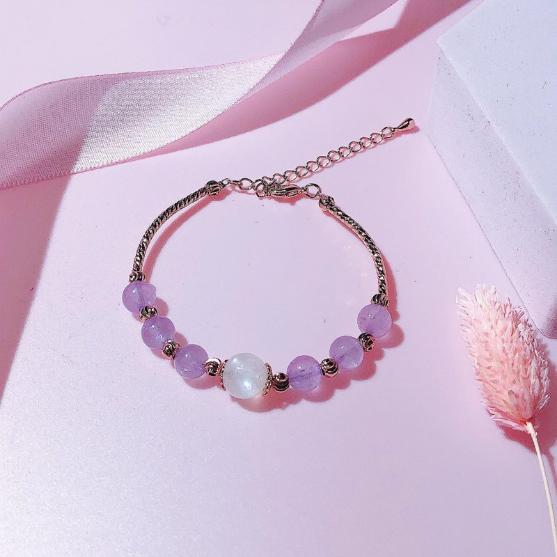 月亮石 紫晶 水晶手链 天然石 生日礼物 爱情 - 手链/手环 - 水晶 紫色