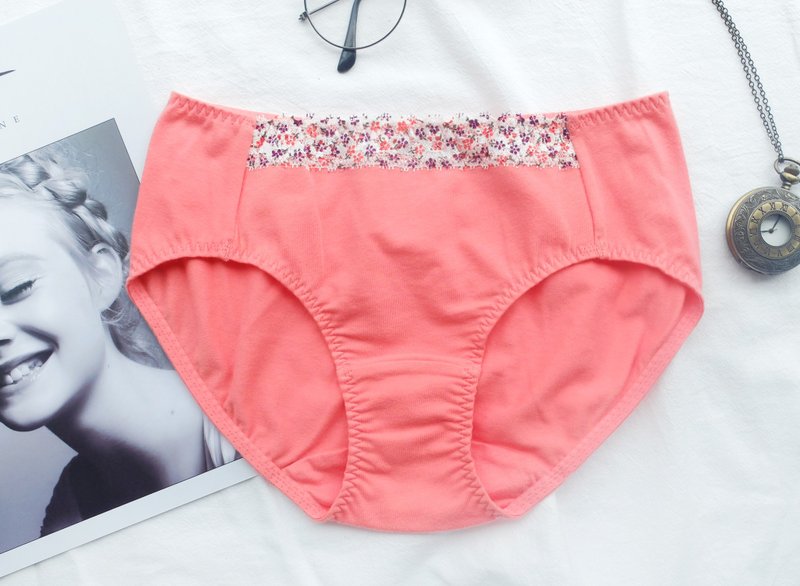 【手工内着】秘密花园・中腰平口裤・台湾制 - 女士内衣裤 - 棉．麻 橘色