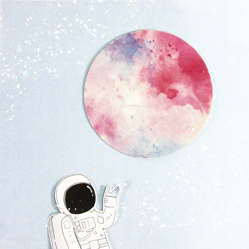 01号粉蓝星球月球大贴纸 - 贴纸 - 纸 粉红色