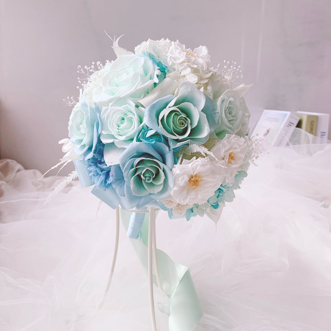 【新娘捧花】冰蓝 结婚捧花 永生花 不凋花 捧花 拍照捧花 - 干燥花/捧花 - 植物．花 蓝色