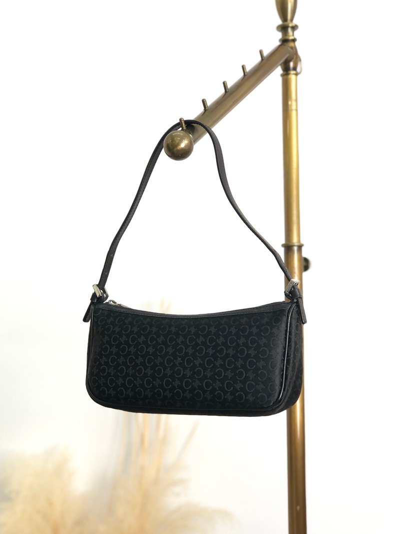 【日本直送 名牌中古包】CELINE 瑟琳娜 侧背包 黑色 C马卡龙 迷你包 弯月包 vintage 古董 ygiapy - 侧背包/斜挎包 - 棉．麻 黑色