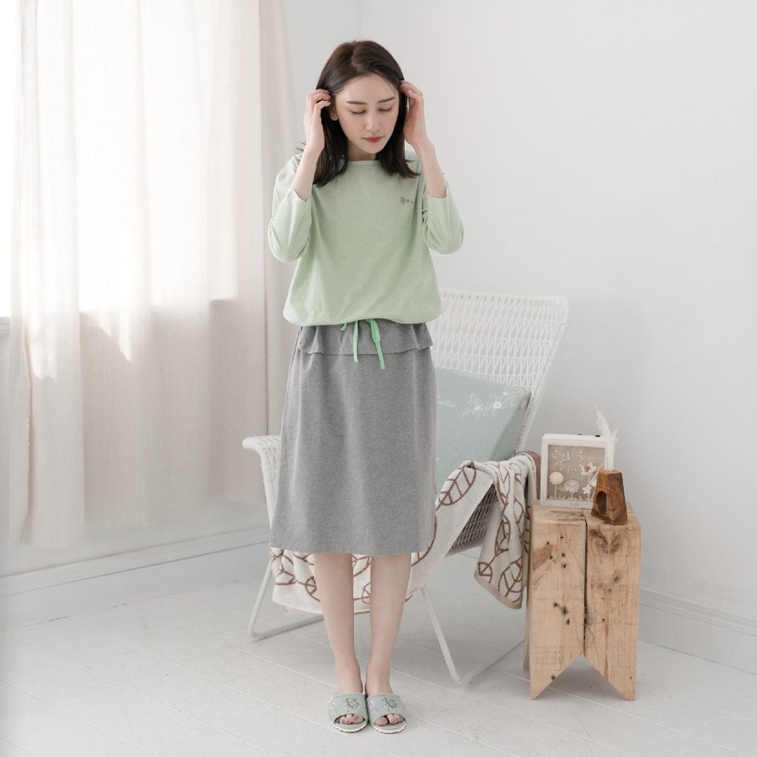 MIT有机棉抽绳绑带连身裙│居家服-芽绿  / - 居家服/睡衣 - 棉 绿色