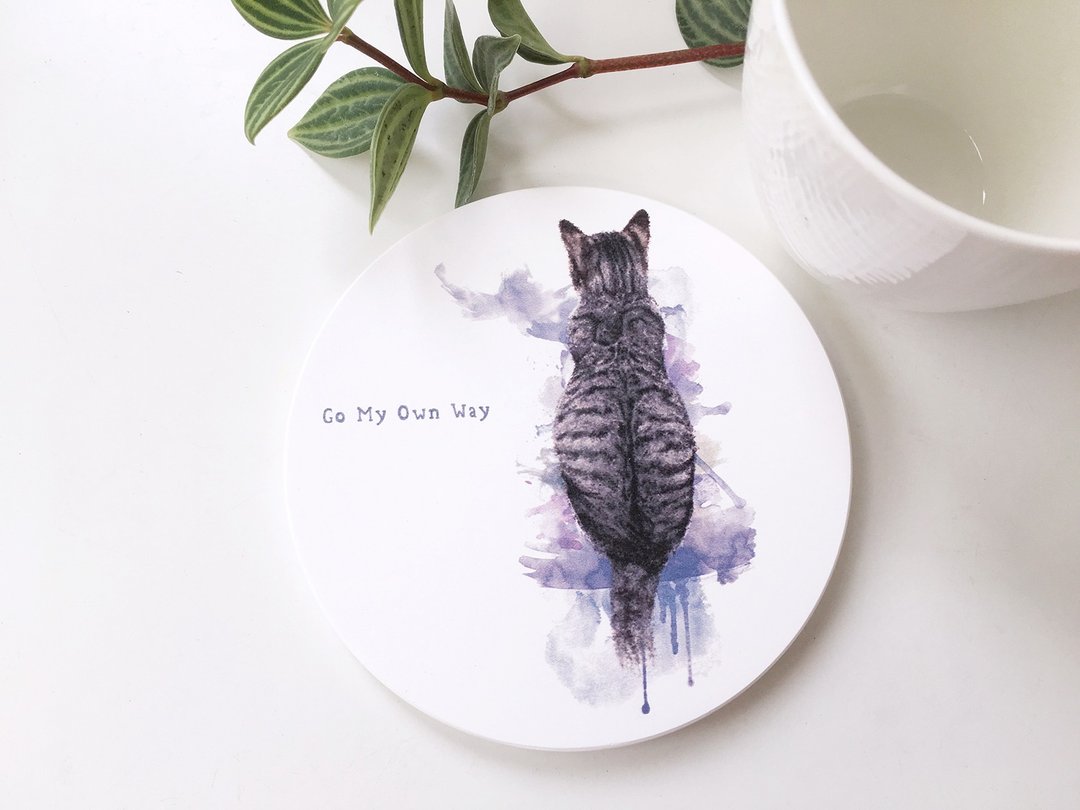 动物插画陶瓷吸水杯垫【Go My Own Way】 - 杯垫 - 陶 白色