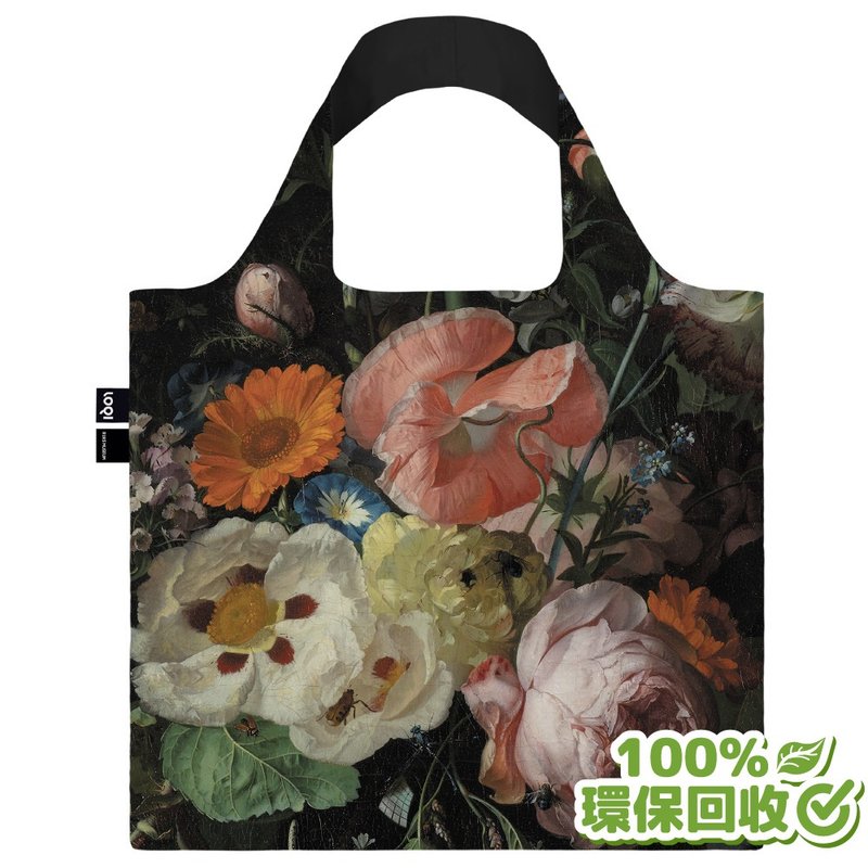 LOQI环保购物袋I博物馆 瑞秋鲁伊希 花卉静物(无扣带暗袋) - 侧背包/斜挎包 - 聚酯纤维 黑色