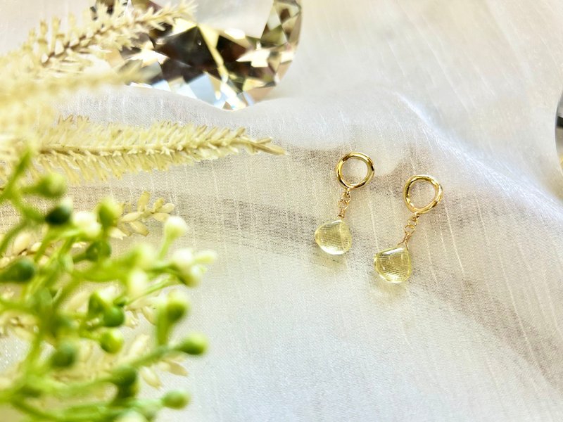 天然柠檬黄水晶耳环 柠檬黄水晶 黄水晶饰品 天然水晶饰品 - 耳环/耳夹 - 水晶 金色