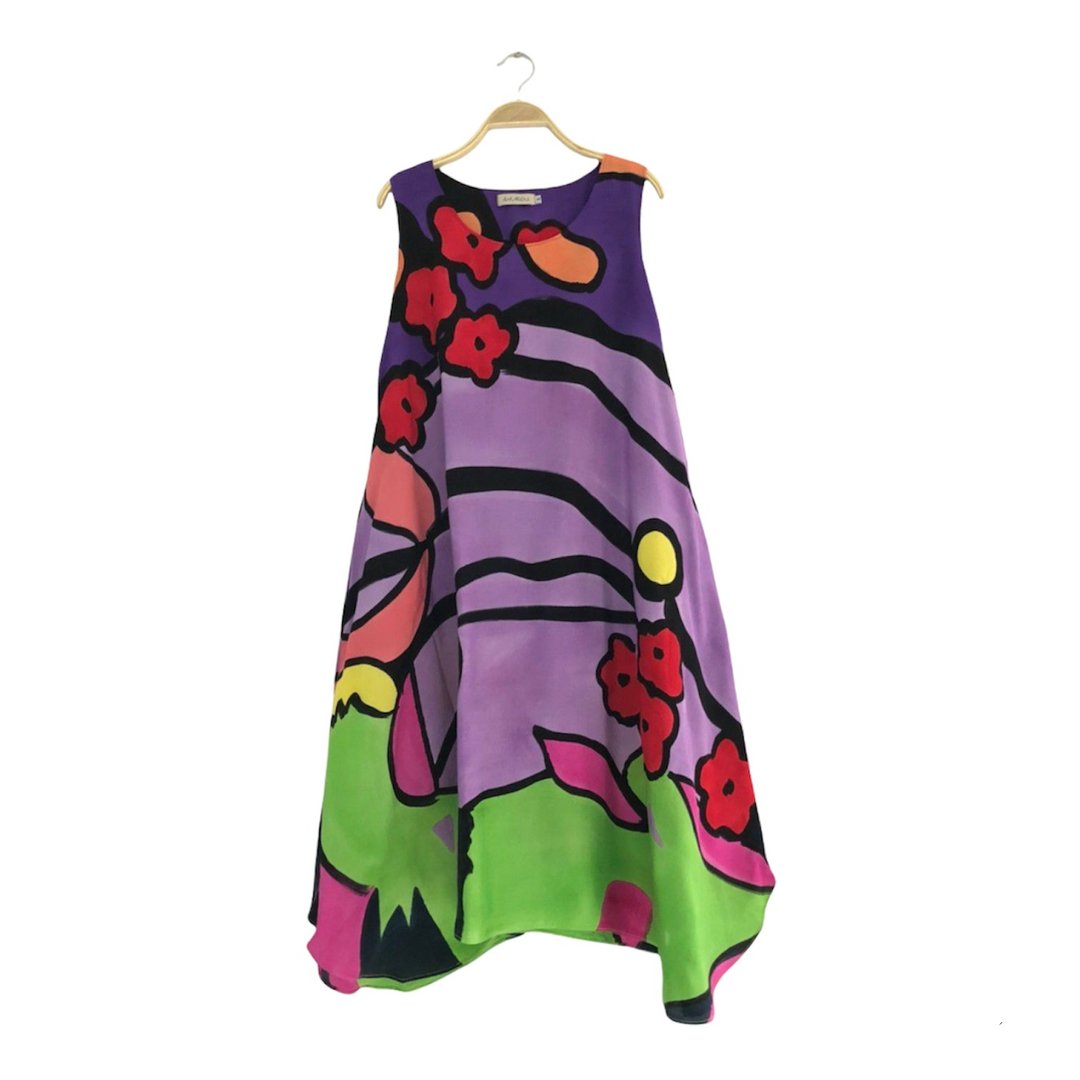 Dress Hand Paint Soft Cotton Silk for Yoga Vacation Holidays - 洋装/连衣裙 - 棉 紫色