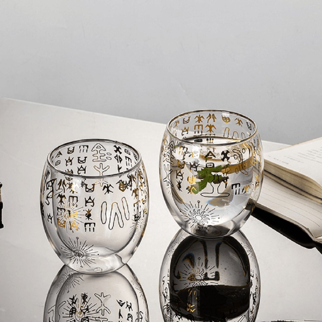 文字博物馆丨甲骨文顺心合意双层玻璃杯 文创礼品 圣诞礼物 - 玻璃杯 - 玻璃 透明