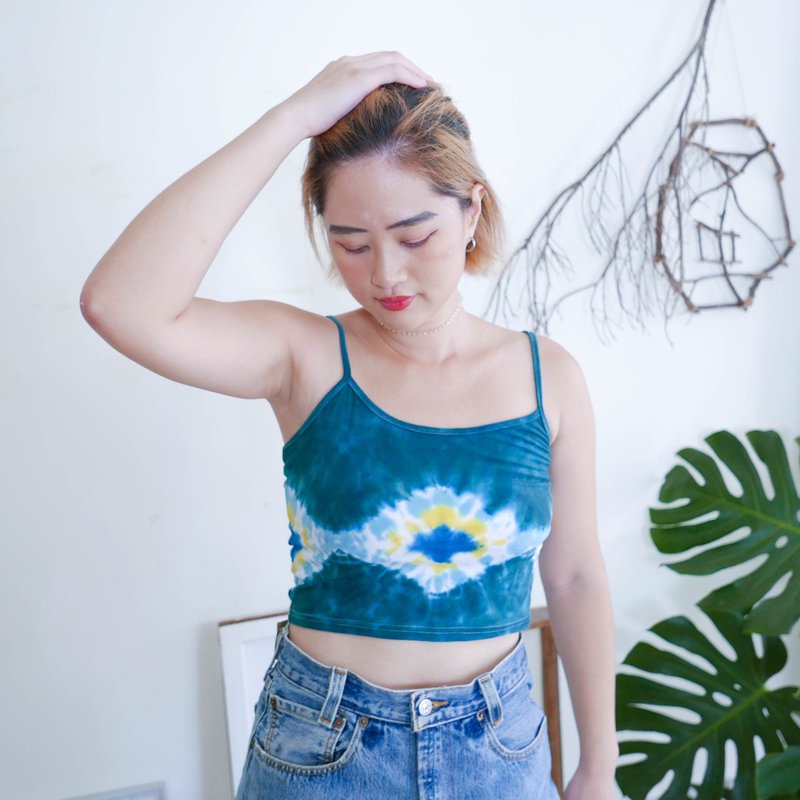 绿花砖 手染细肩带/宽肩带背心 - 女装背心 - 棉 绿色