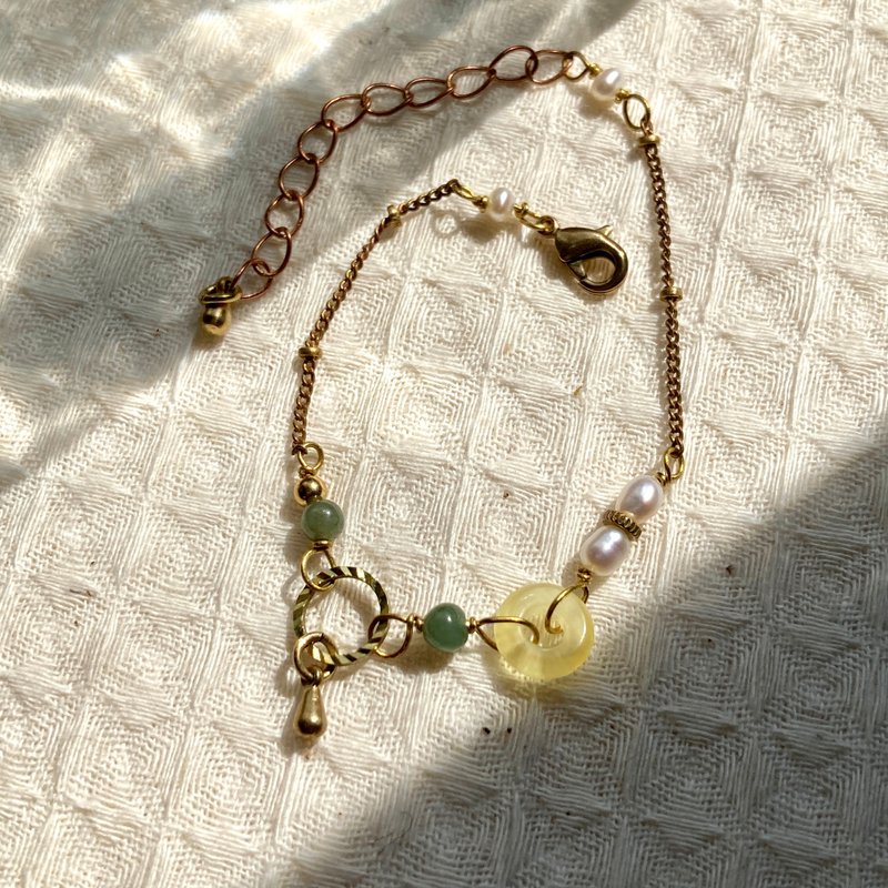 老林杂货 | 蜜蜡翡翠珍珠手链 - 手链/手环 - 铜/黄铜 金色