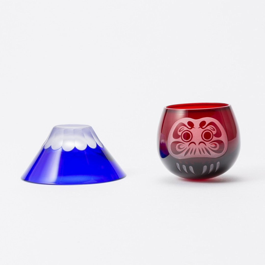 富士山、达摩清酒杯 玻璃杯-两件组 - 酒杯/酒器 - 玻璃 