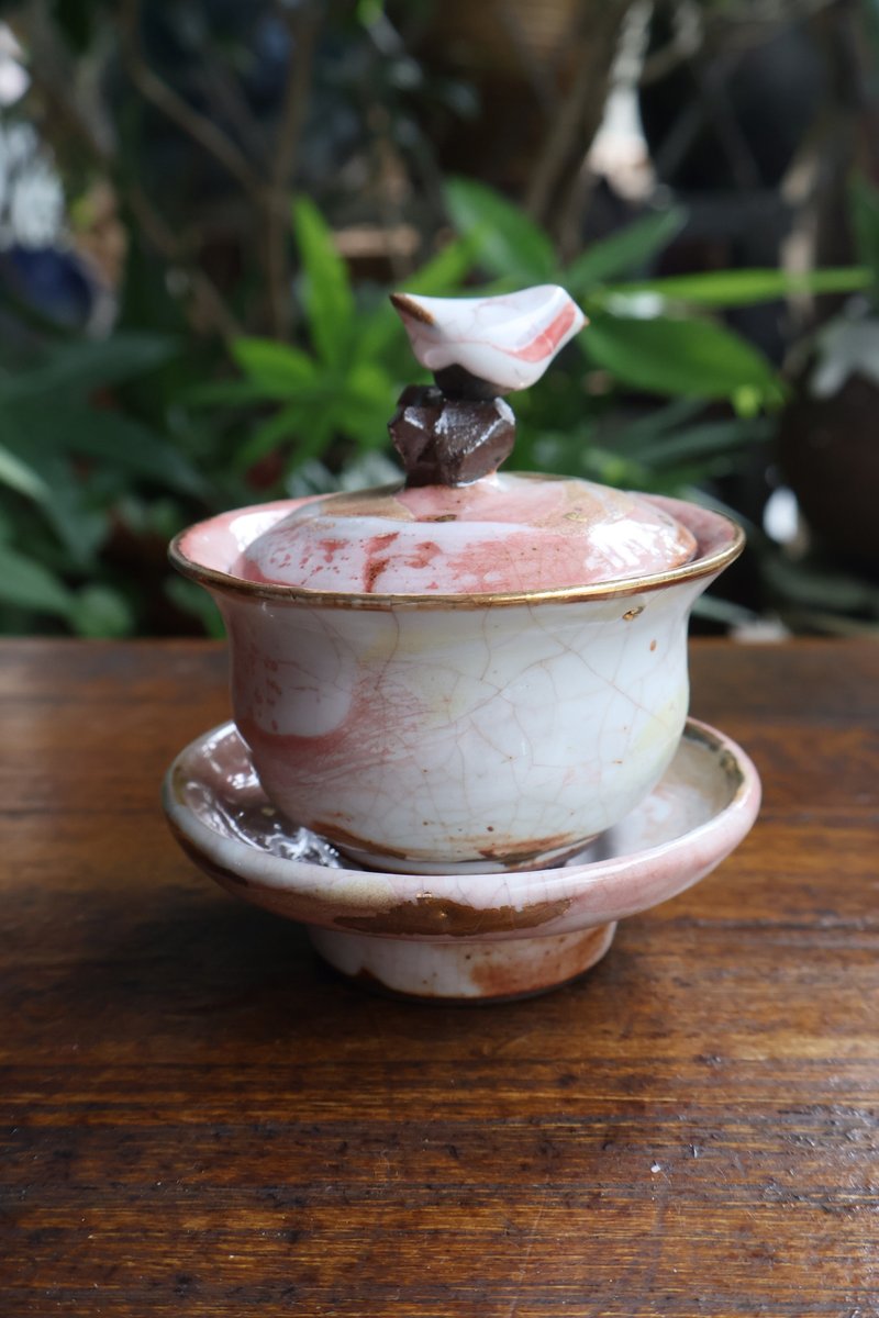 粉志野鎏金盖碗杯—余华宇老师手作—容量约100cc - 茶具/茶杯 - 陶 