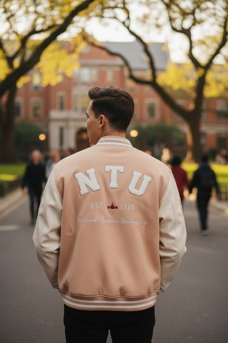 2025 A/W NTU Varsity Baseball Jacket 台大棒球外套 - 杏色 - 男装外套 - 棉．麻 