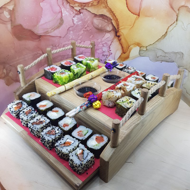 Sushi Tray Serving Tray Wood Bridge Accessories Home Kitchen Ware Japanese Style - 盘子/餐盘/盘架 - 木头 咖啡色