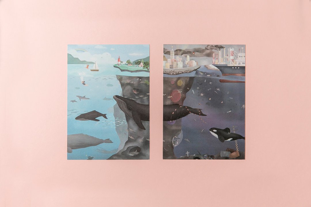 | 鲸明信片 | 美丽 (大翅鲸)、哀愁 (虎鲸) - 卡片/明信片 - 纸 多色
