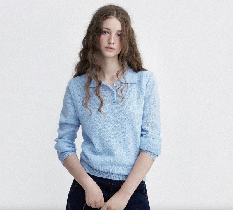 复古极简 / 软糯polo领毛衣 背心 / 秘鲁羊驼毛 - 女装针织衫/毛衣 - 其他材质 多色