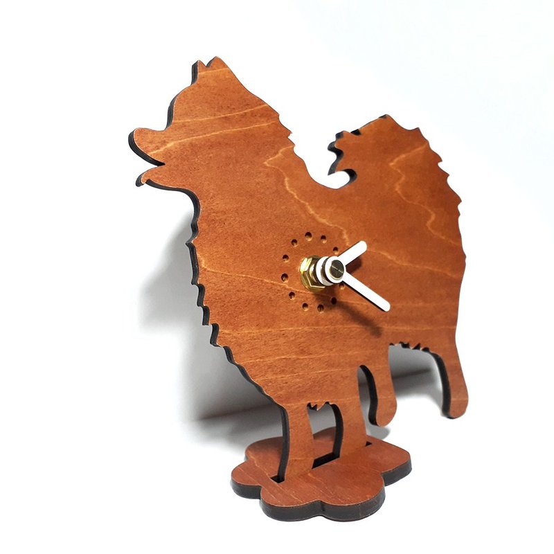 手工木作萌宠桌钟 博美 - 时钟/闹钟 - 木头 白色