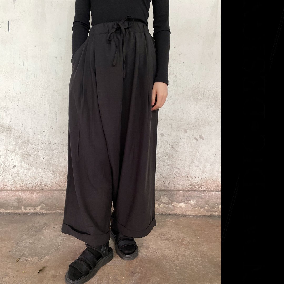 大地休闲阔裤/男女同款 - 中性裤装 - 其他人造纤维 黑色