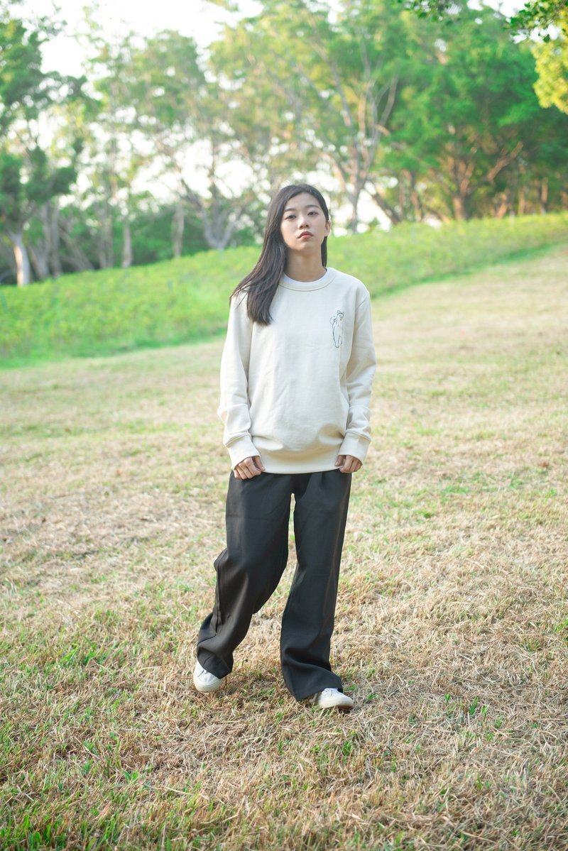 老实呆站不明动物 OVERSIZE 中性纯棉圆领大学T - 中性连帽卫衣/T 恤 - 棉．麻 白色