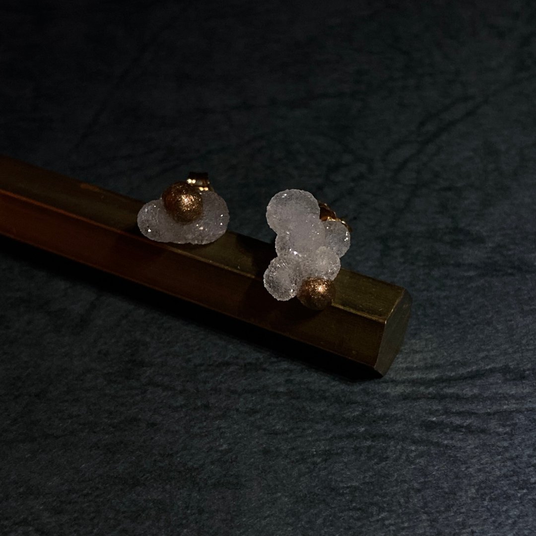 White grape agate earrings  2 pieces (With a detachable K14GF chain) - 耳环/耳夹 - 半宝石 