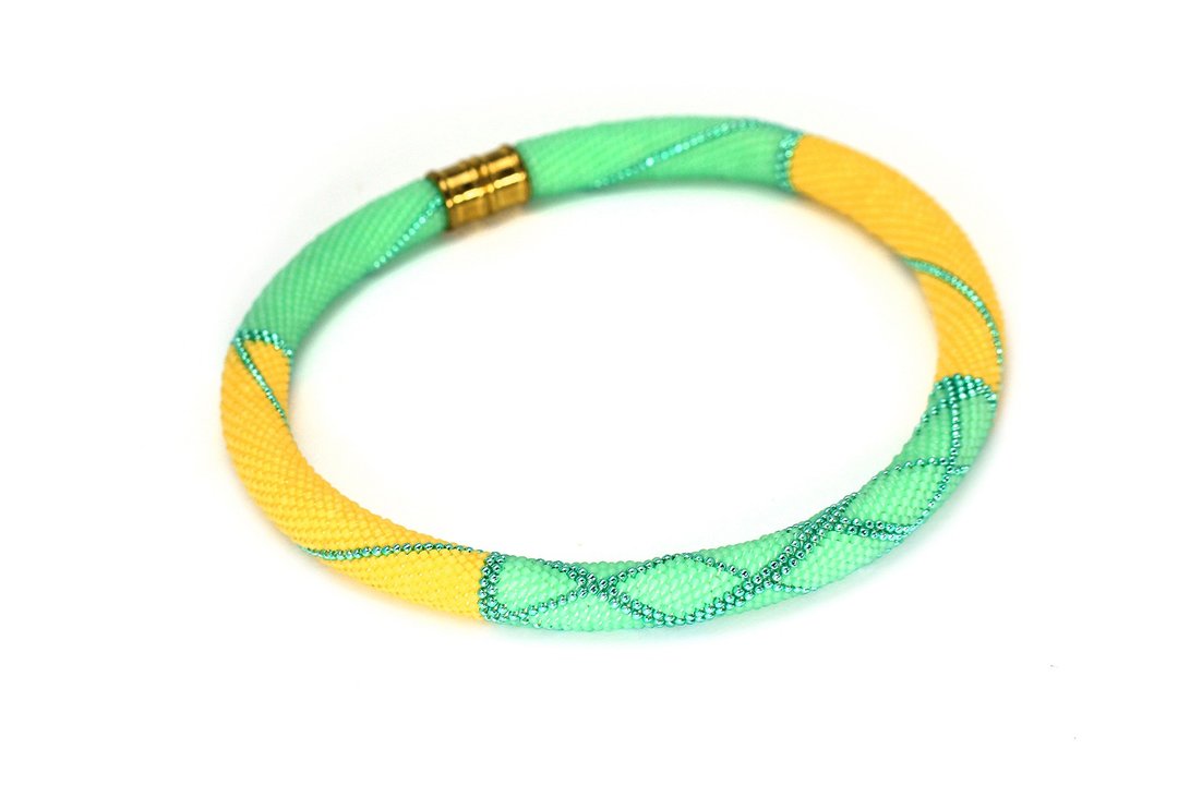 Mint Yellow Necklace Bead Crochet Necklace Seed Bead Jewelry Statement Necklace - 颈链 - 琉璃 多色