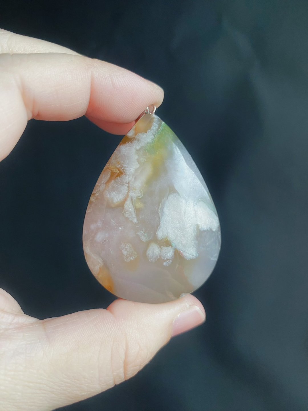 樱花玛瑙 暗粉紫 飘绿 S925 银镶拖 项链 闺密 天然石 礼物 - 项链 - 水晶 粉红色