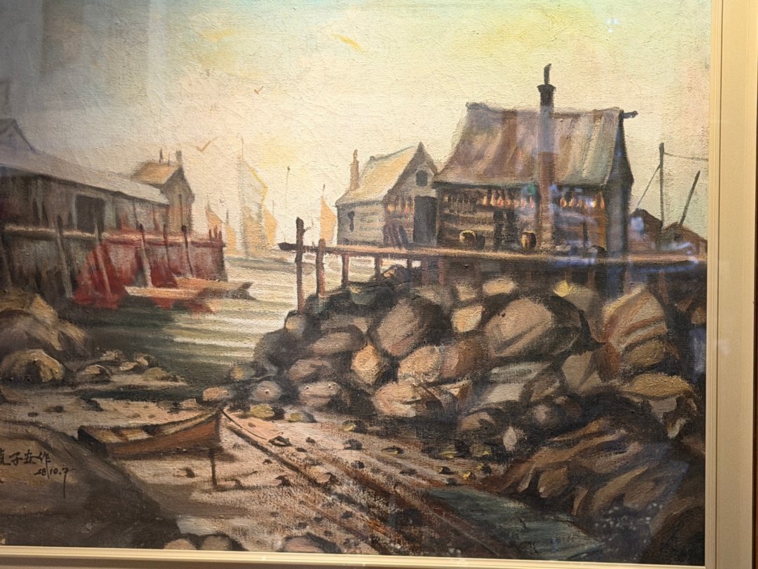 油画 国画 台湾老油画家 赵子安 民国 48 年作 渔村 原框老件 早期 - 海报/装饰画/版画 - 颜料 多色