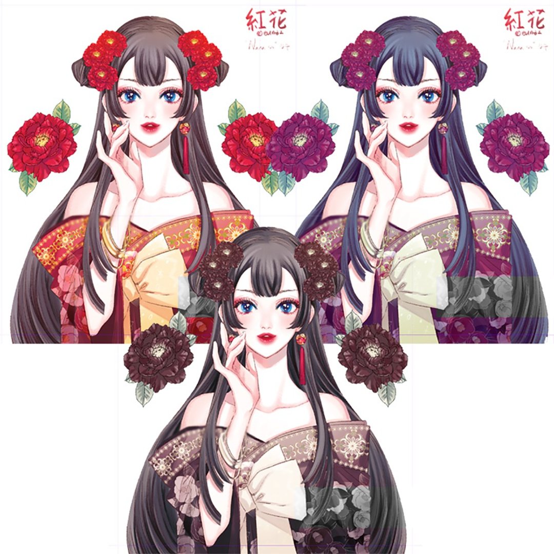 红花女孩贴纸（3种款式组合）(nanass) - 贴纸 - 纸 多色
