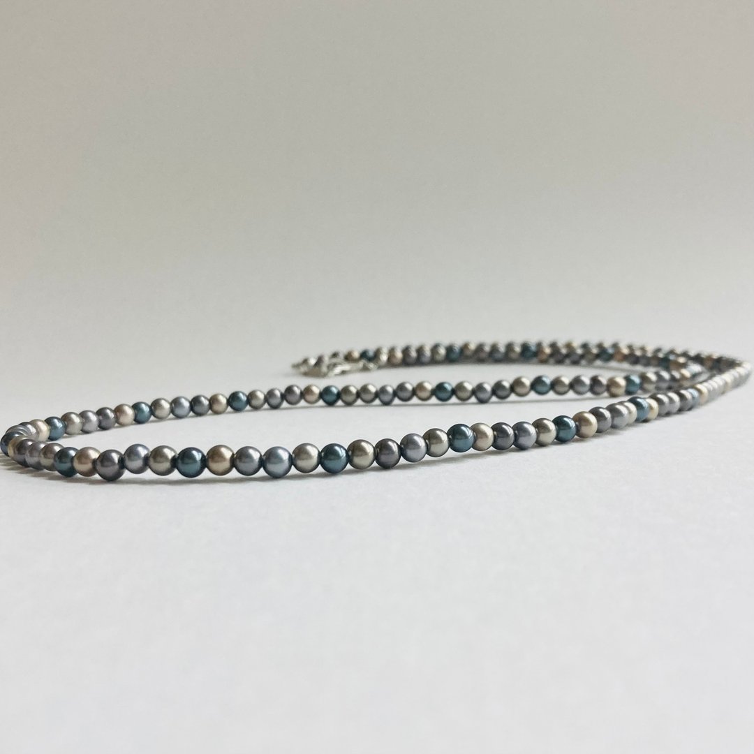 玻璃珍珠混色长项链 / 4mm 约 60cm / 多彩灰 / R / made in japan - 项链 - 玻璃 灰色