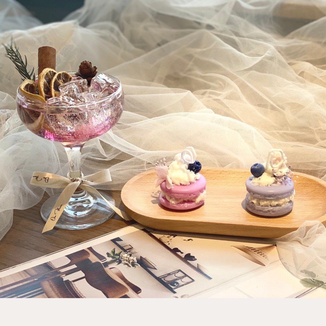 生日工作坊【假日DIY韩式蜡烛手作】气泡永生花特饮蜡烛+马卡龙蜡 - 蜡烛/香氛 - 植物．花 