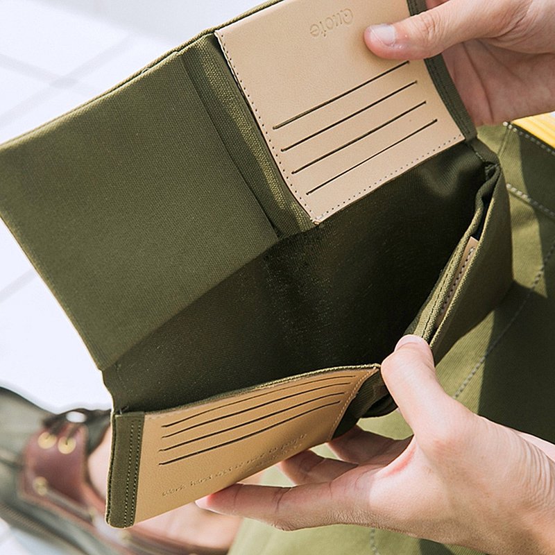 || 对折再对折皮夹 || 军绿色 - 皮夹/钱包 - 棉．麻 绿色