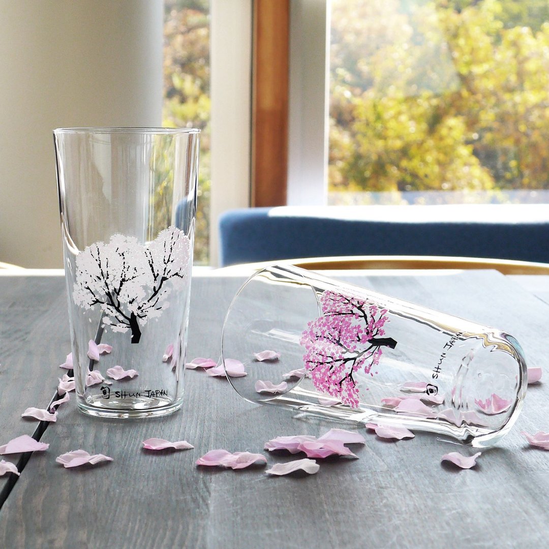 Cold feeling cherry blossom tumbler pair set A vessel to enjoy the season when the color changes depending on the temperature - 玻璃杯 - 玻璃 粉红色