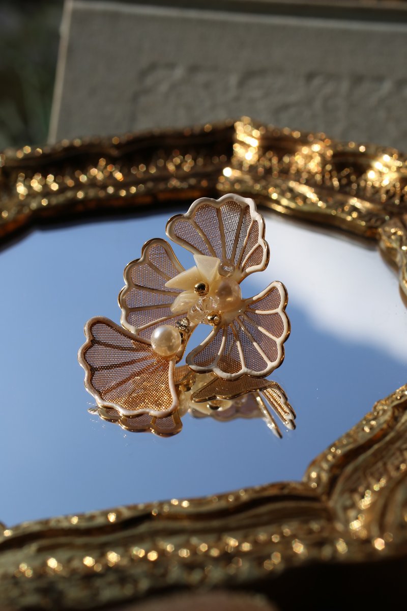 天鹅湖 扇形翅膀 天然珍珠白水晶 黑白 天鹅单只耳环 耳夹 - 耳环/耳夹 - 铜/黄铜 白色