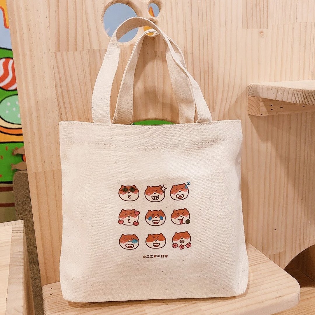 瓜皮の表情日常 帆布手提袋(午餐袋) 手工印制 Canvas bag - 手提包/手提袋 - 棉 白色