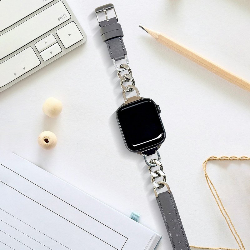 Apple Watch 38/40/41/42mm 仕女金属链皮革表带 - 表带 - 真皮 多色