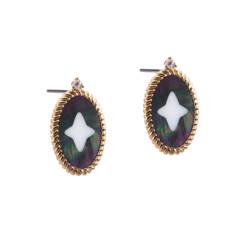 18K 黑蝶贝星星耳环 - 耳环/耳夹 - 贵金属 金色