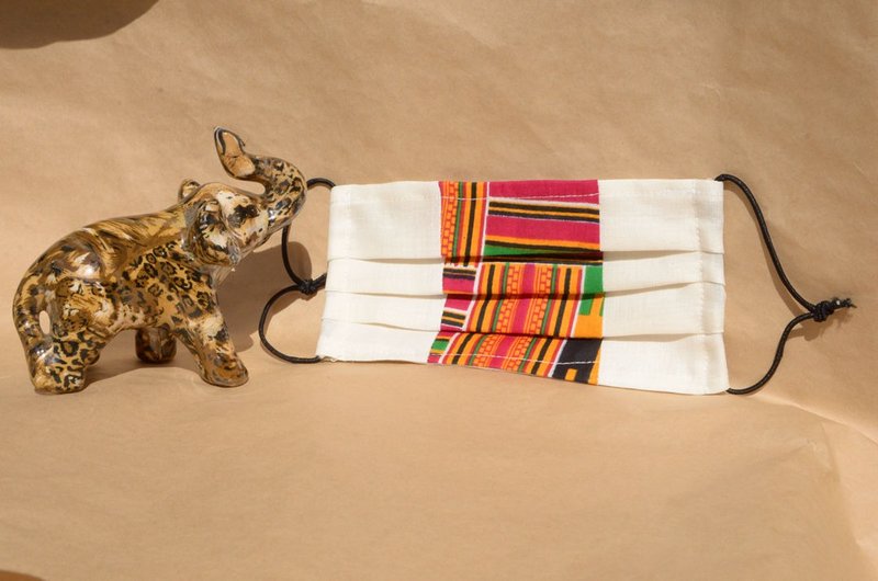 非洲花布口罩套-加纳肯特(双拼白底) - 口罩 - 棉．麻 橘色