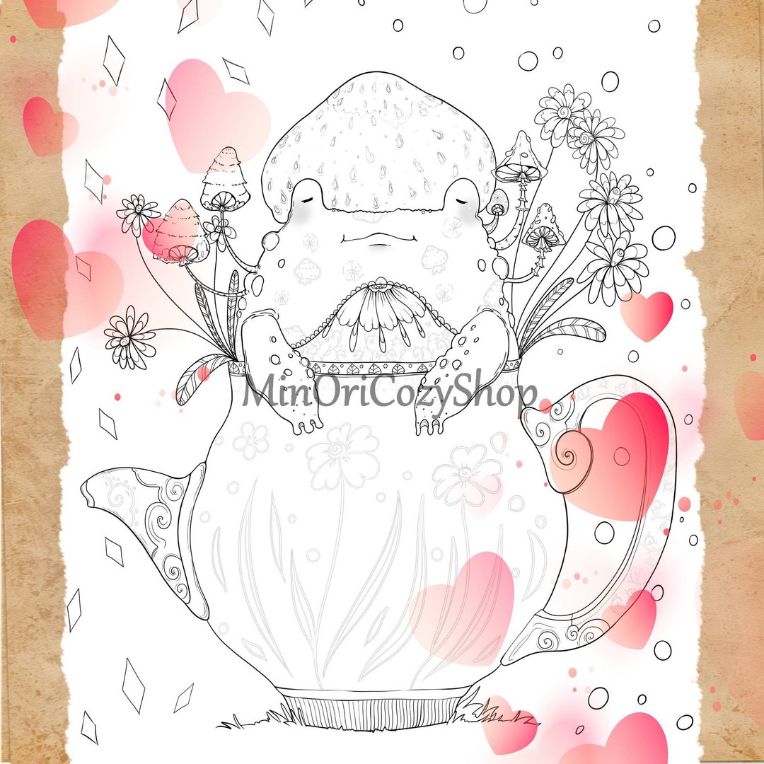 Frog coloring page Adult coloring book Fantasy doodle frog Coloring Anti-stress - 其他数码商品 - 其他材质 