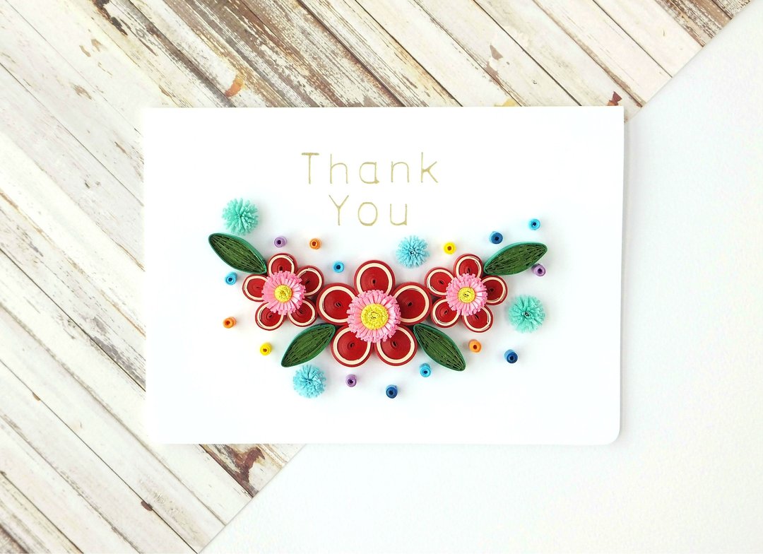 手作卷纸卡片-Thank you 花语森林 红花感谢卡 - 卡片/明信片 - 纸 红色
