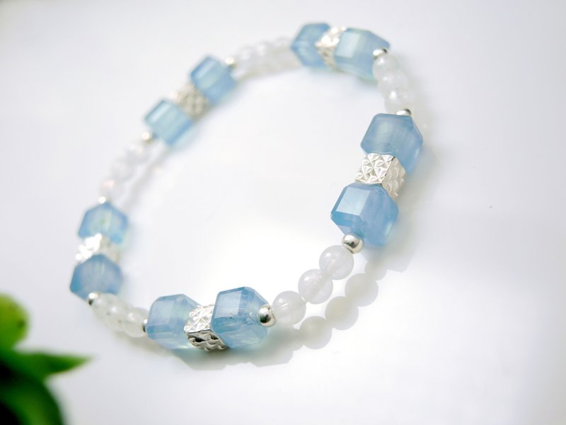 定制化礼物-冰-浓郁海蓝宝魔方925纯银手链 - 手链/手环 - 宝石 蓝色