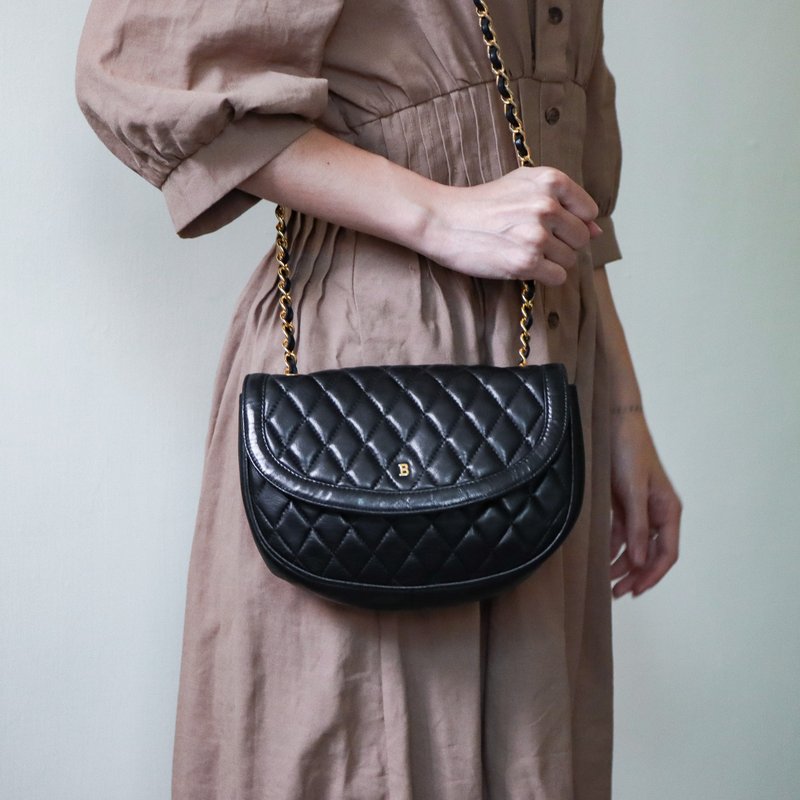 Vintage Bally 黑色绗缝金链 侧背包 - 侧背包/斜挎包 - 真皮 黑色