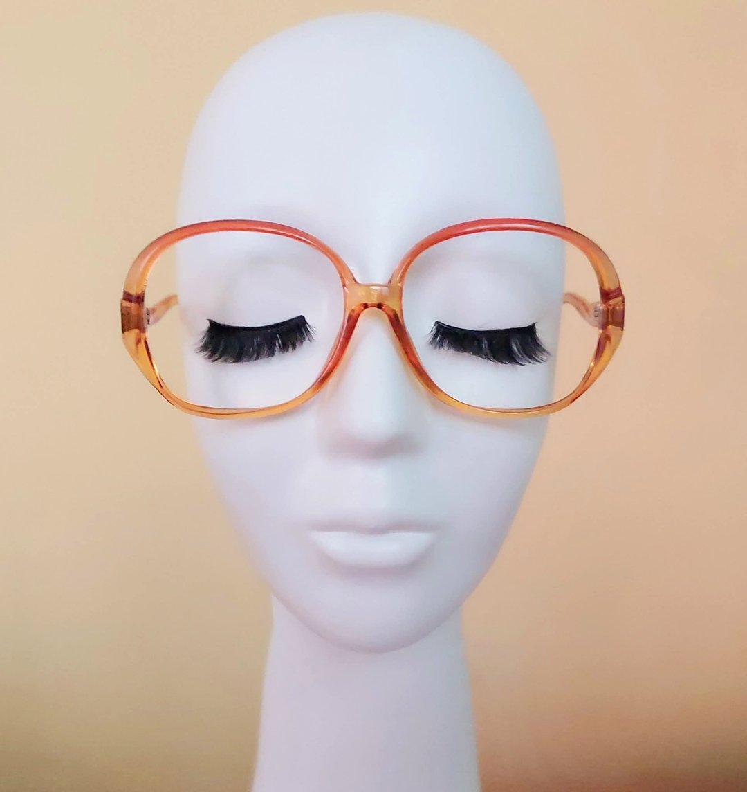 1960's法国迪奥Christian Dior 琥珀色镶嵌暗红条纹 古董胶框眼镜 - 眼镜/眼镜框 - 塑料 橘色