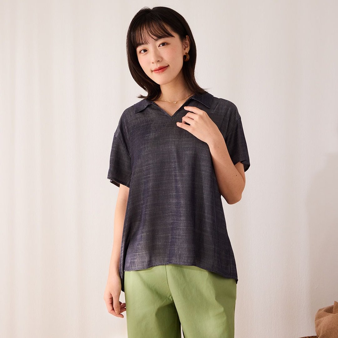柔软天丝仿单宁翻领上衣-共2色 - 居家服/睡衣 - 棉 多色