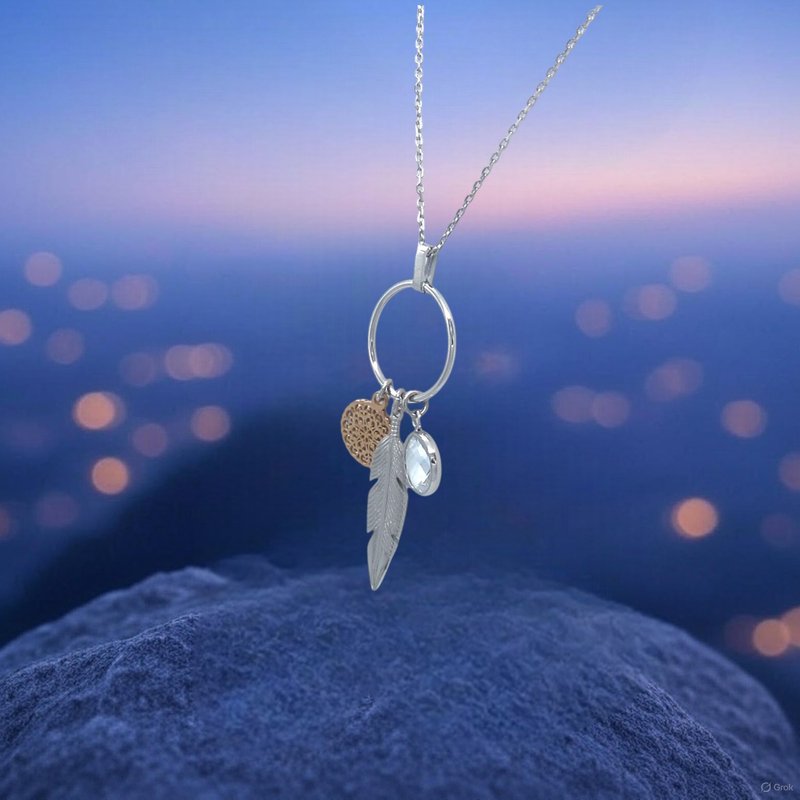 【魅力绽放】羽毛花朵吊坠项链 | 自由与优雅交织 - 轻盈绽放个性 - 项链 - 不锈钢 银色