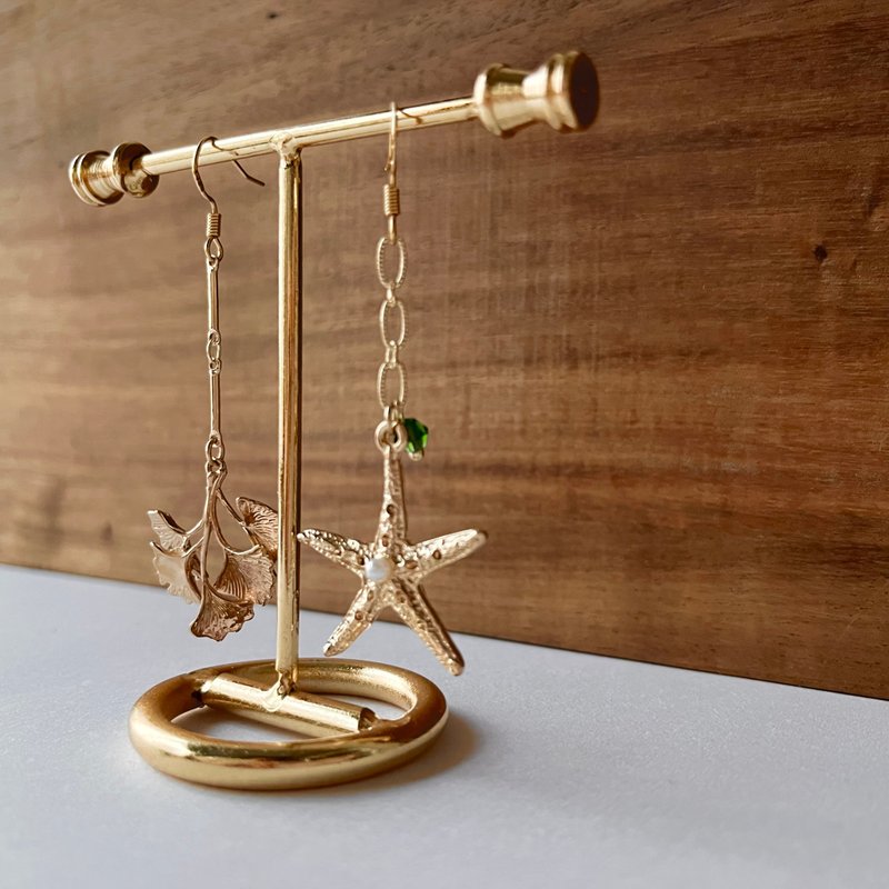 银杏海星不对称耳环 耳夹 - 耳环/耳夹 - 其他材质 金色