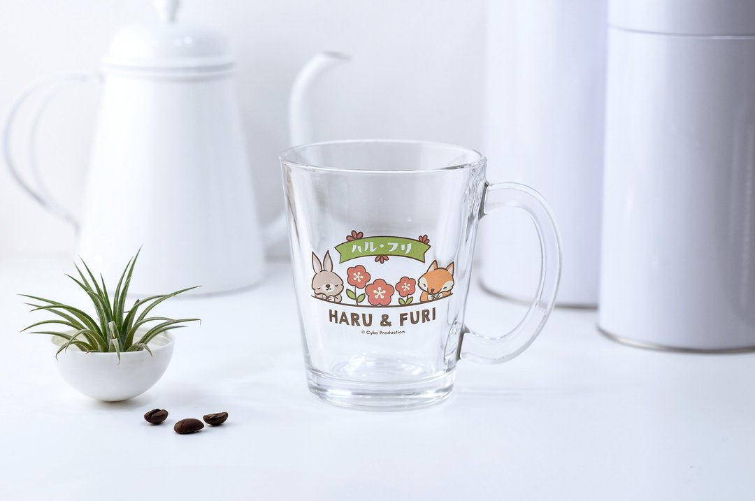 有耳玻璃杯 / 彩色花花图案 - 玻璃杯 - 玻璃 透明