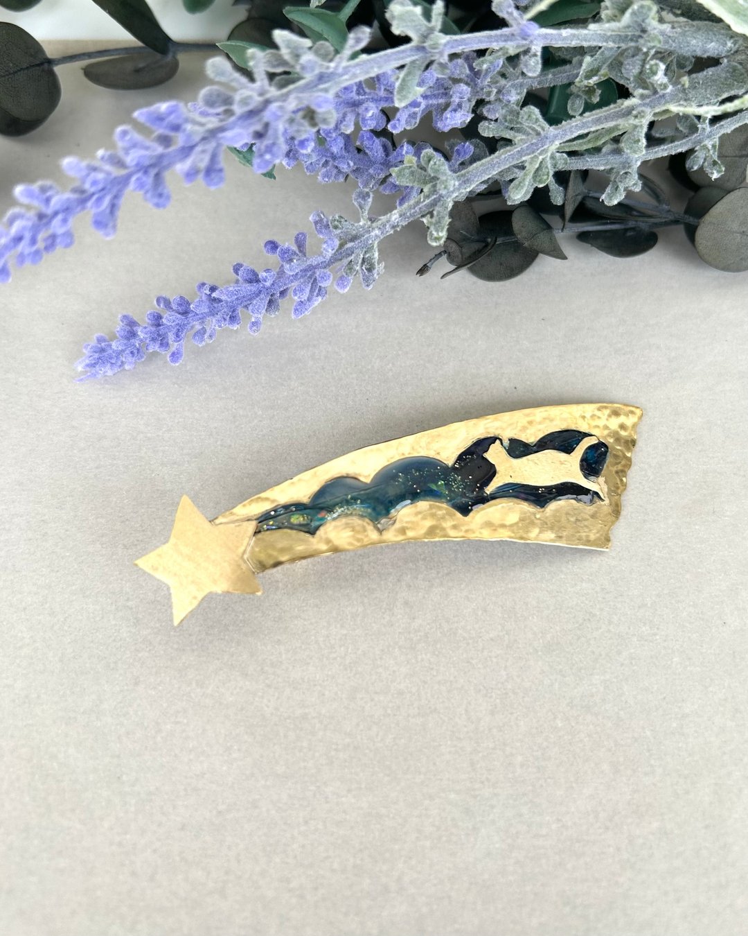 追逐流星的猫咪发夹 - 发饰 - 其他金属 金色