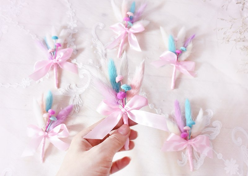 幸福棉花糖胸花    干燥花/兔尾草/结婚/新郎/新娘 - 发饰 - 植物．花 粉红色